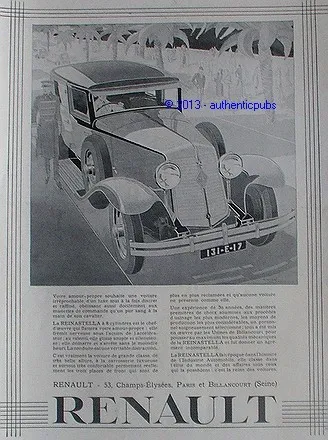 1929 Renault Reinastella Sign Rene Vincent Car Advertisement French Ad