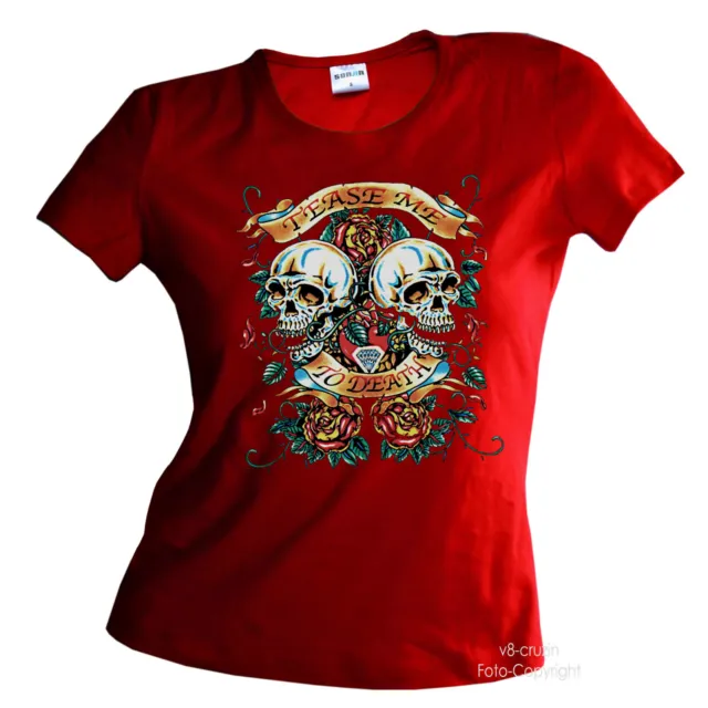 Rockabilly Teschio Gotico Ragazza Donna T-Shirt 1182 Rosso