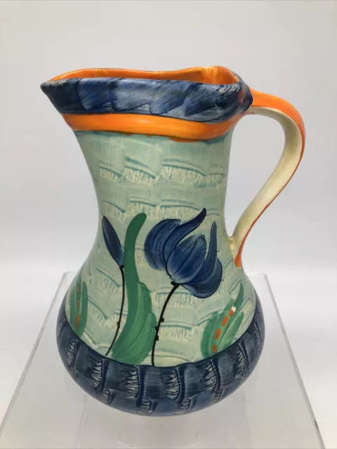 Myott Son & Co - Blue & Orange Pinch Neck Jug 8388 Hand Painted, Made in England 2