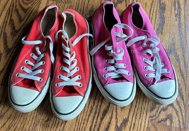 2 pairs of Converse All Star Low Top Red & Pink Shoes Chuck Taylor Women's SZ 5