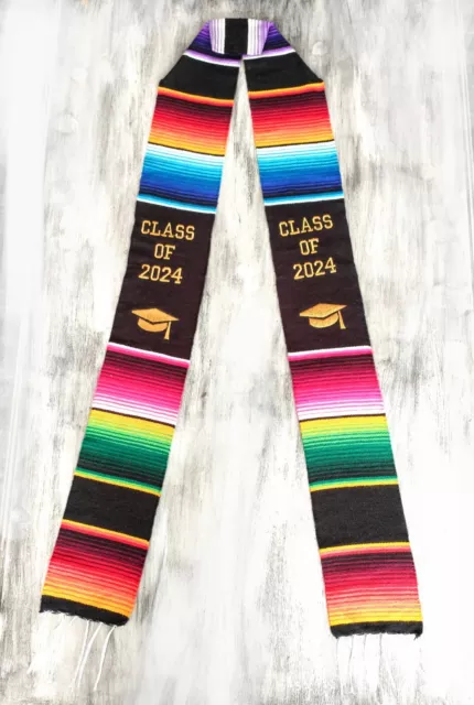 Mexican Serape Stole For Graduation Class of 2024 Scarf Seniors Sash Black