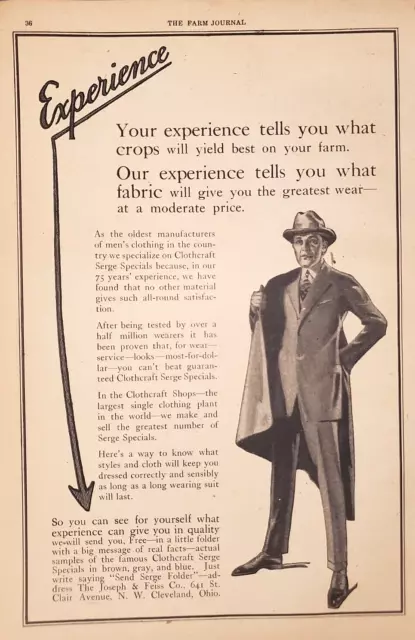 Clothcraft Serge Specials Fabric Antique 1921 PRINT AD 8x12 Joseph & Feiss