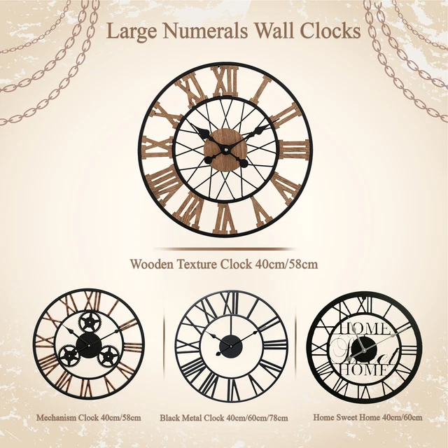 EXTRA LARGE ROMAN Numerals Skeleton Wall Clock Big Giant Open Face ...