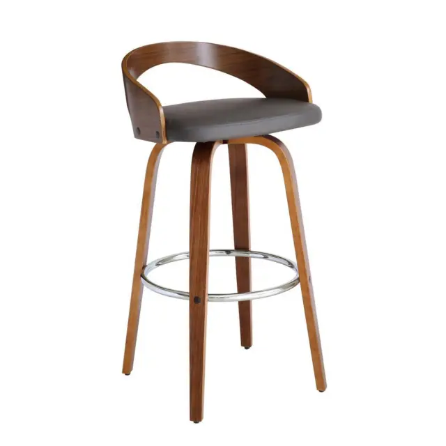 Sonia 30" Bar Height Barstool in Walnut Wood Finish with Gray Faux Leather