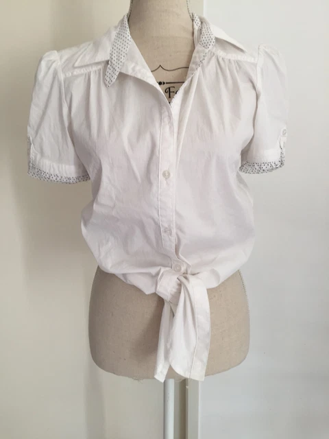 Chemisier Zara Sans Manches Blanc Et Marine – Taille M, Coton/nylon/élasthanne, Neuf Avec étiquette