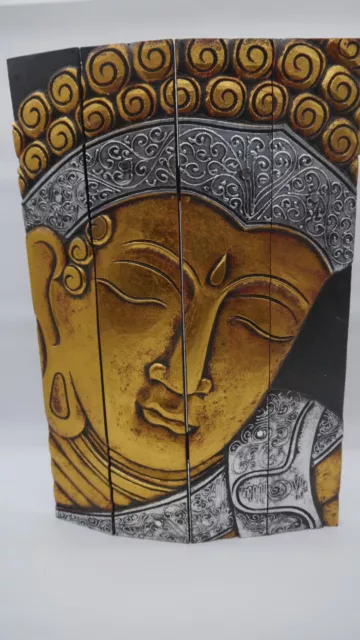 Wandrelief Buddha 4-tlg Tafel Holz Bali Kunst 40x60 cm - NEU 3