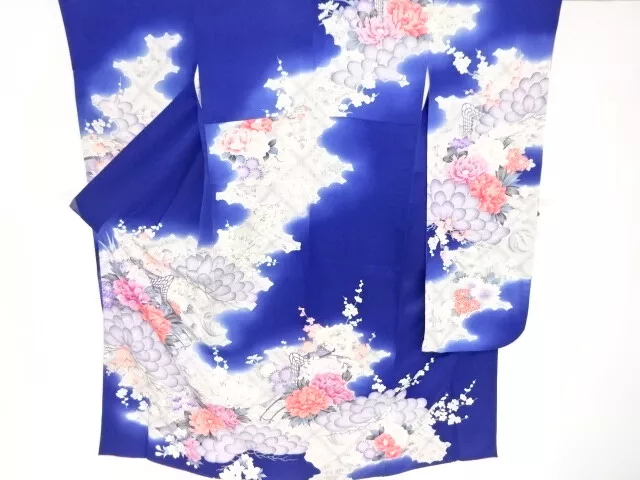 80255# Japanese Kimono / Antique Furisode / Carriage & Floral Plants