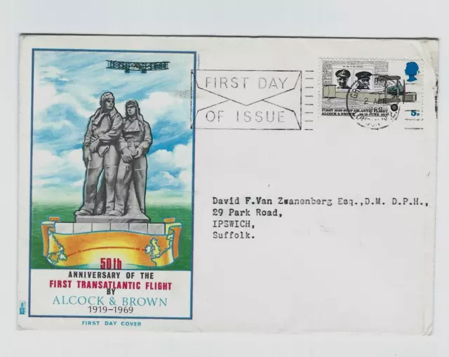 FDC 50th Anniversary of First Transatlantic Flight by Alcock & Brown from 1969