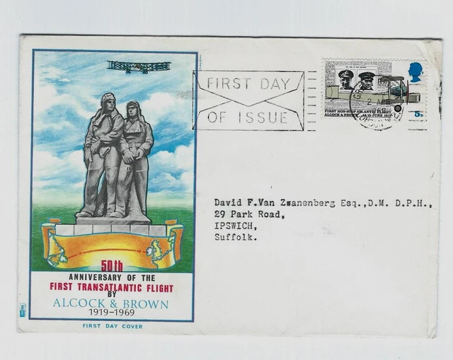 FDC 50th Anniversary of First Transatlantic Flight by Alcock & Brown from 1969