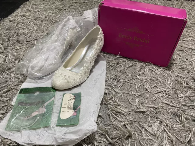 Scarpe da sposa Emily Bridal donna seta come raso tacco grosso décolleté UK 5, EU 38
