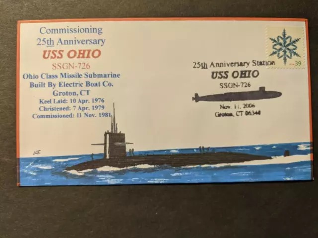 Submarine USS OHIO SSBN-726 Naval Cover 2006 EVERETT HAND-DRAWN Cachet