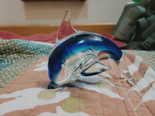 Glass Dolphin Hand Blown Art Paperweight/Figurine Ocean Blue Figurine Decor