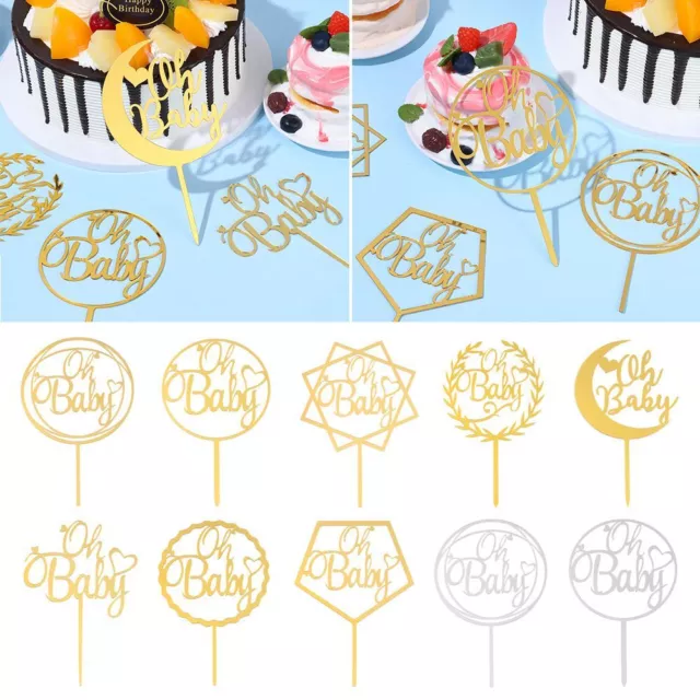 Reveal Baby Shower Cake Topper Happy Birthday Gold Silver Acrylic Oh Baby