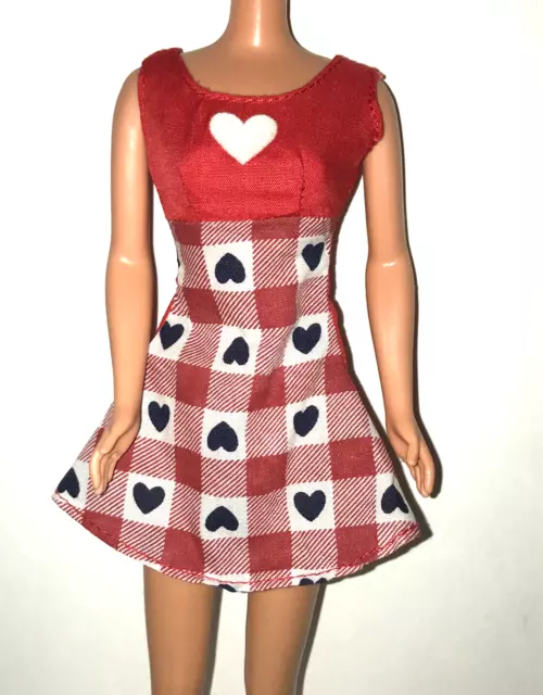 Barbie Doll Clothing 1990s Red White Gingham Black Hearts Valentine Mini Dress