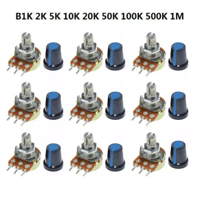 WTH148 Potentiometer Kit Assorted B1K 2K 5K 10K 20K 50K 100K 500K 1M 15mm 3-Pin