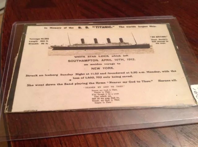 Titantic Original Postcard 1912 In Memory Of History Rare Ocean Liner Famous