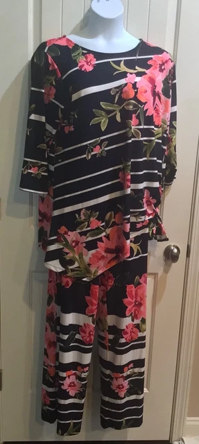 Melissa Paige Women's Floral Stripe Top & Pants 2-Piece Set - Size XL/1X