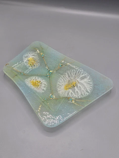 HIGGINS FUSED ART glass large ashtray shades of orange