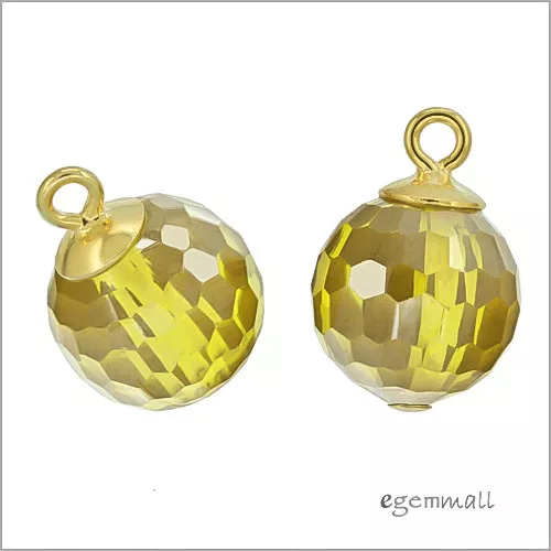 2x  Gold Plated Sterling Silver Yellow CZ Dangle Charm Pendant Beads #97108