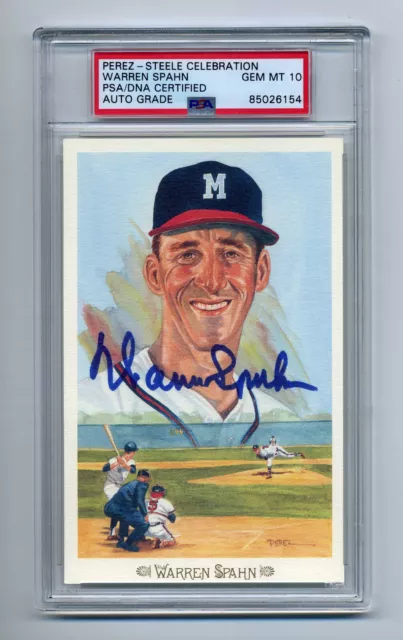 Superb Warren Spahn Gem Mint 10 Psa/Dna   Signed  Perez Steele Celebration Card