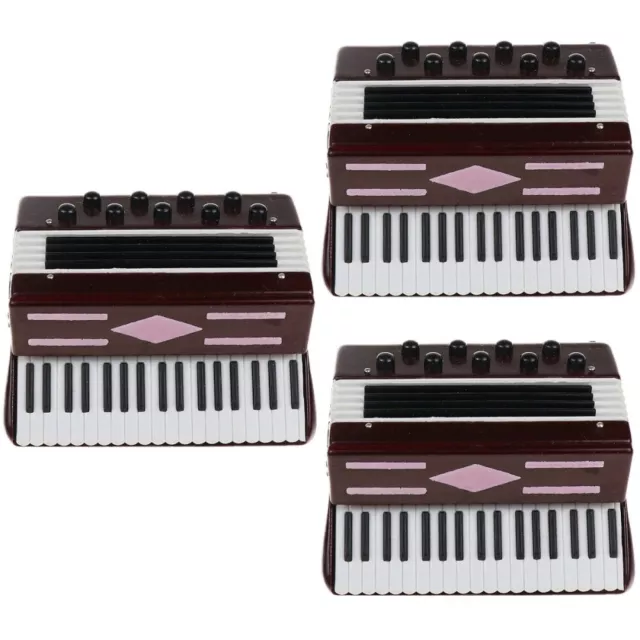 3 Count Dollhouse Accordion Basswood Child Kids Musical Instruments Micro Toys