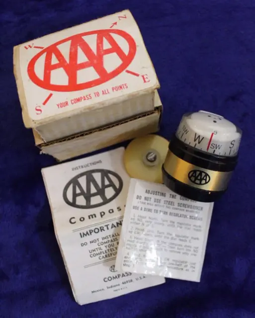 Vintage NOS AAA American Automobile Association Dash Mount Compass Accessory
