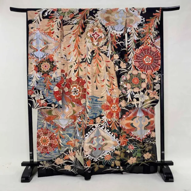 Furisode Color Uchikake  VINTAGE Japanese Kimono Silk summer classic 1511