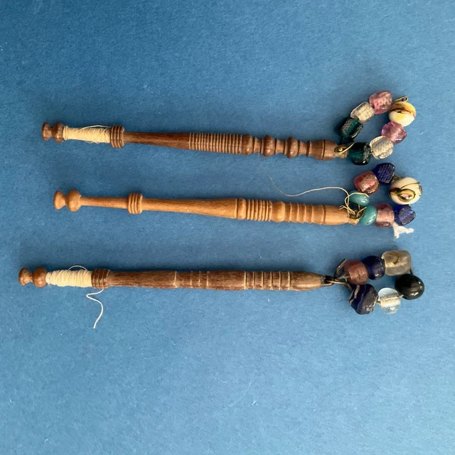 3 Vintage Wooden Lace Bobbins.