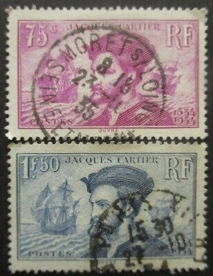 1934 Jacques Cartier paire N° 296 et 297 oblitérés 