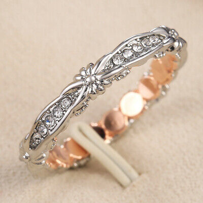 Two Tone 925 Silver Filled Ring Elegant Cubic Zircon Wedding Jewelry Sz 6-10