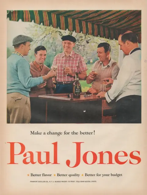 1955 Paul Jones Whiskey Make a Change For The Better Golfers At Bar Print Ad