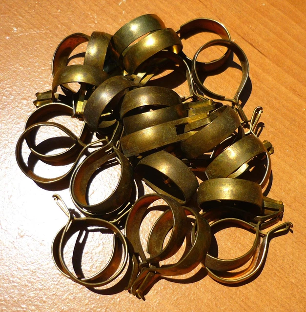 (14) Vintage Brass 13/16" Clip-On Cafe Curtain Drapery Rings - Dark Patina / Age