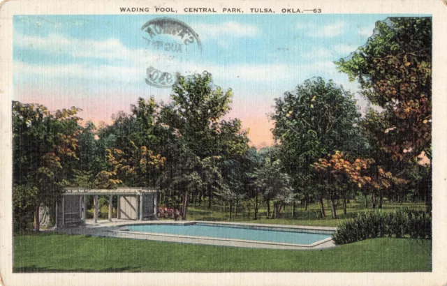 Tulsa OK Oklahoma, Wading Pool, Central Park, Vintage Postcard
