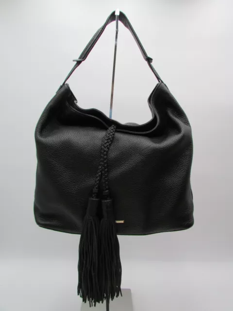 Rebecca Minkoff Isobel Black Pebble Leather Braided Tassel Hobo Handbag Purse