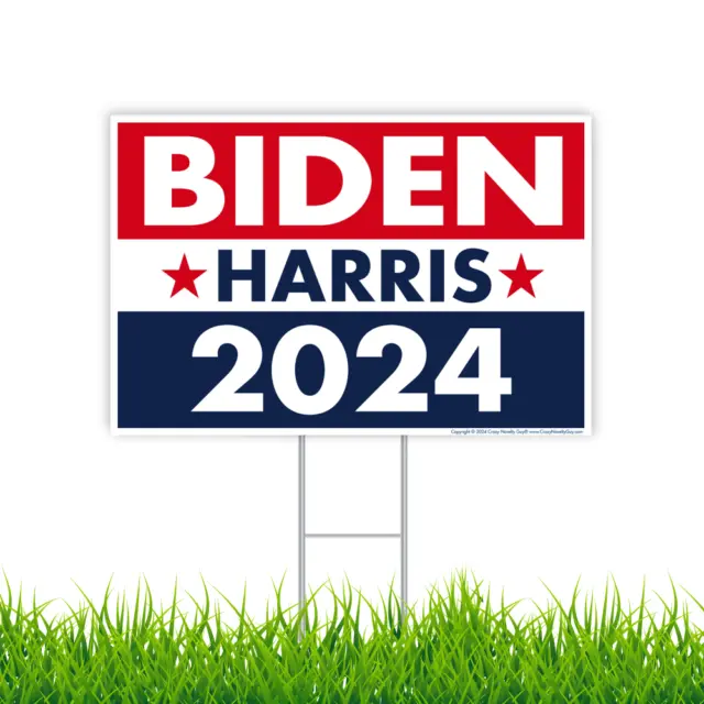 Joe Biden Kamala Harris 2024 Yard Sign, 18" x 12", Free Metal H-Stake
