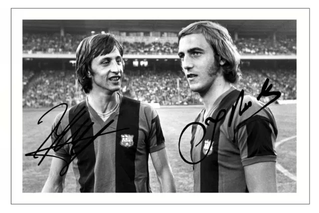 JOHAN CRUYFF & JOHAN NEESKENS Signed Autograph PHOTO Print BARCELONA Soccer