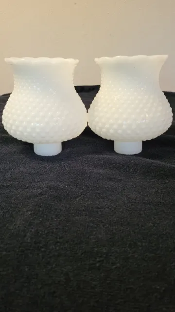 Set Of 2 Hobnail White Milk Glass Shade Scallop Top Light Fixture Globes