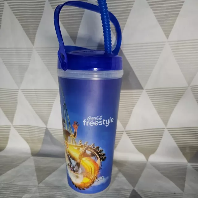 Thorpe Park Freestyle Cups Collectible Coca Cola Blue Drinks Cup Bottle Straw