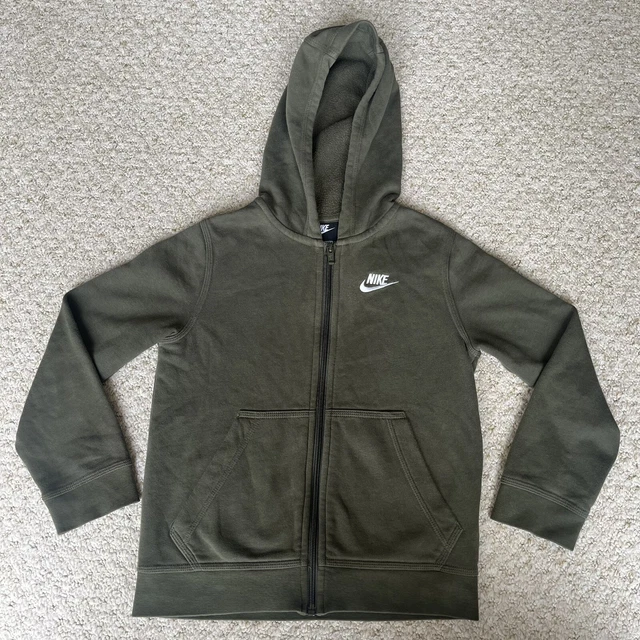 Felpa con cappuccio Nike Sportswear cerniera intera verde cachi - taglia small 8-10 anni 128-137 cm