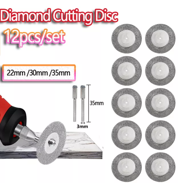 10X Mini Diamond Cutting Wheel Discs 22mm-35mm + 2X Arbor Shaft For Rotary Tool