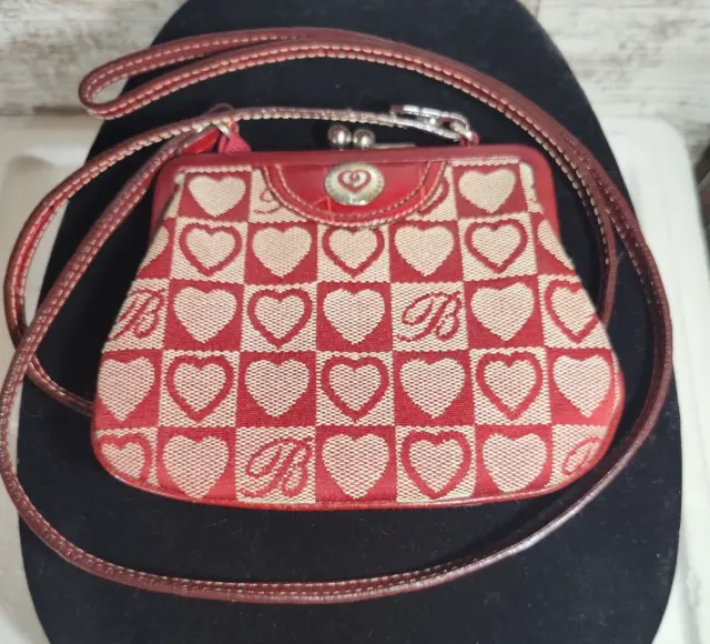 Brighton kiss lock Red Signature "B" & Hearts Wallet w strap Valentines Gift