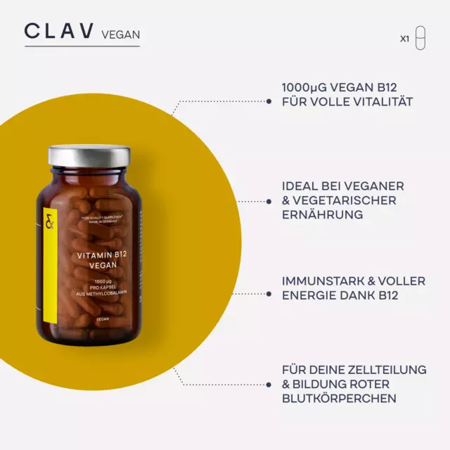 Vitamin B12 hochdosiert - 1000mcg Methylcobalamin - 120 Kapseln - Vit B12 Vegan 3