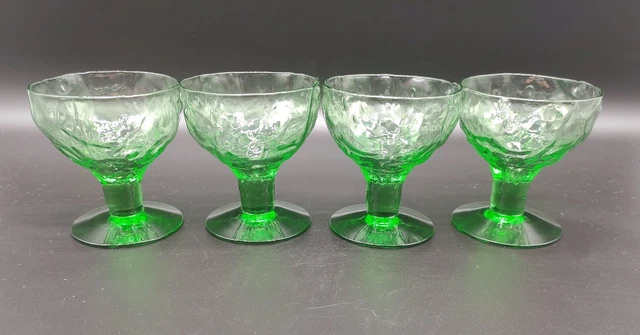 Vtg Morgantown Seneca Driftwood Green Footed Crinkle Dessert Cocktail Glasses 