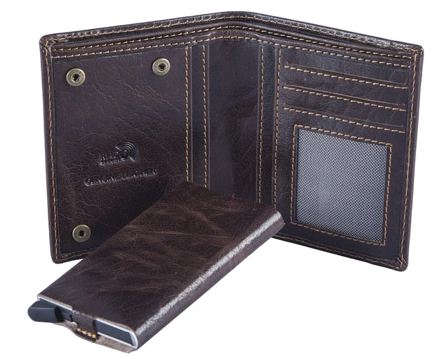 Nuevo Cuero Rfid Cartera Con Desmontable Tarjeta Funda para Hombre (Marrón Viejo