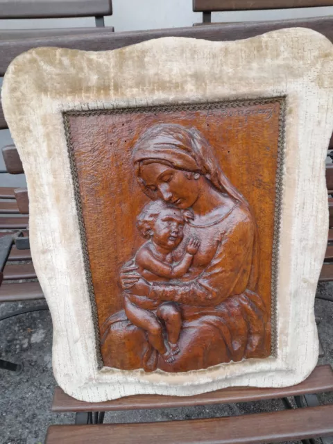 Madonna Con Bambino - Scultura Su Legno - Patina Naturale - Epoca  1940 Emilia