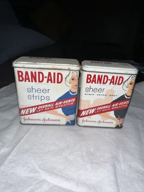 Vintage Johnson & Johnson Band-Aid Sheer Strips And Sheer Tin Boxes.
