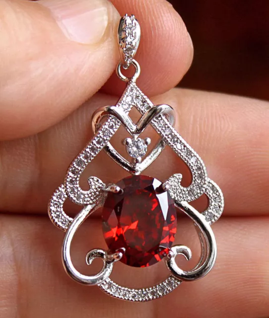 EPIC VAULT- 9x11mm-Hollow Flower Ruby Topaz Pendant- 18K White Gold Filled