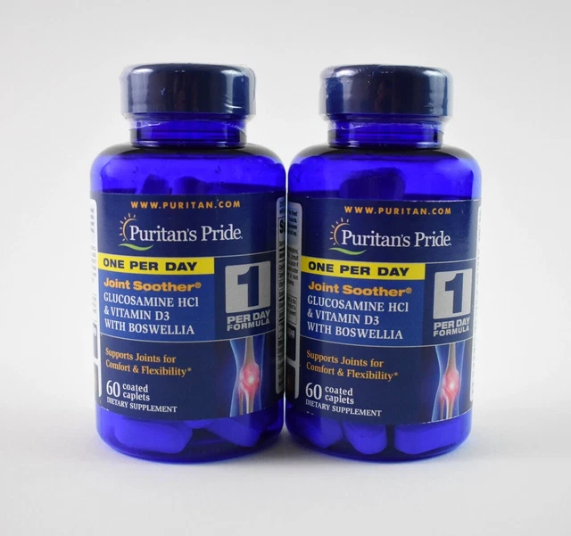 Puritan's Pride Lot of 2 Glucosamine HCI Vitamin D & Boswellia Joint Soother