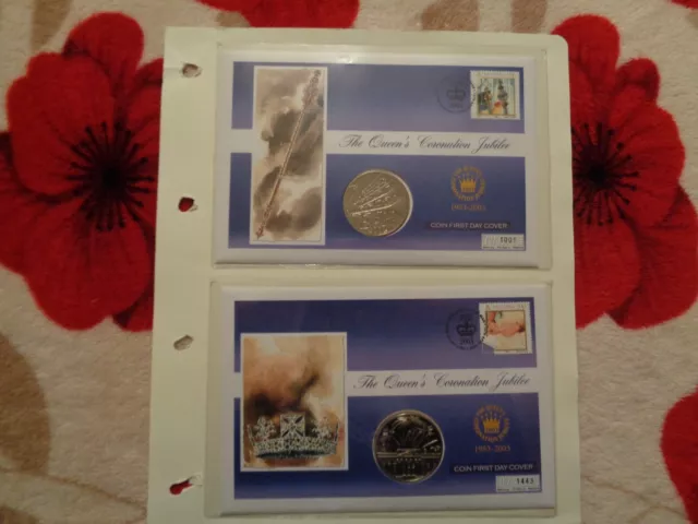 The Coronation Queen elizabeth II 2003 COIN AND STAMP 1ST DAY COVERS. MINT 