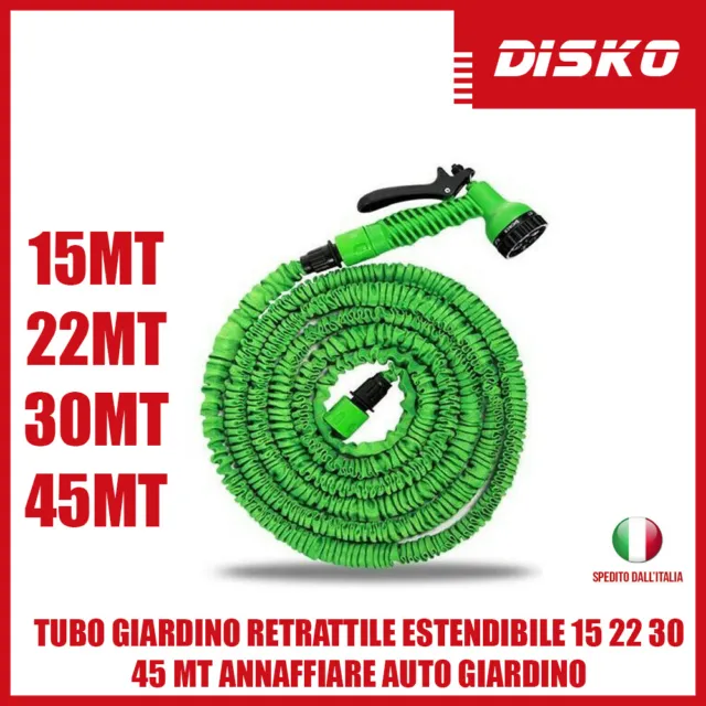 Tubo Giardino Retrattile Estendibile 15 22 30 45 Mt Annaffiare Auto Giardino